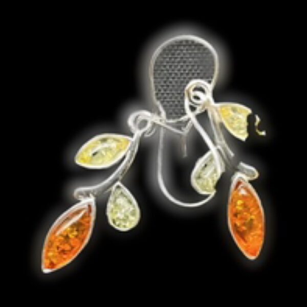 Amber Sterling Silver Earrings - Three Stone